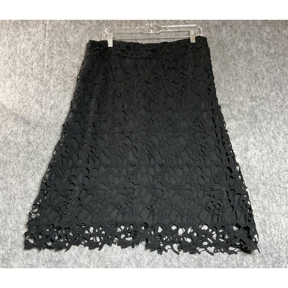 Valerie Stevens Skirt Women Large Black Lace Floral A Line Midi Boho Whimsy Goth